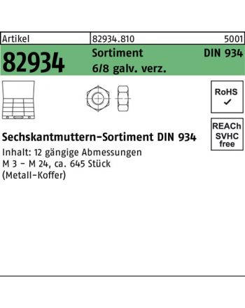 Muttersortiment DIN 934 645tlg. 8 galv.verz. 1 Stück