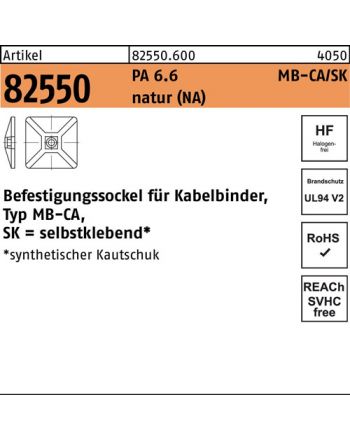Befestigungssockel R 82550 f.Kabelb. MB-CA/SK 5,4 PA6.6 NA 100St HELLERMANNTYTON