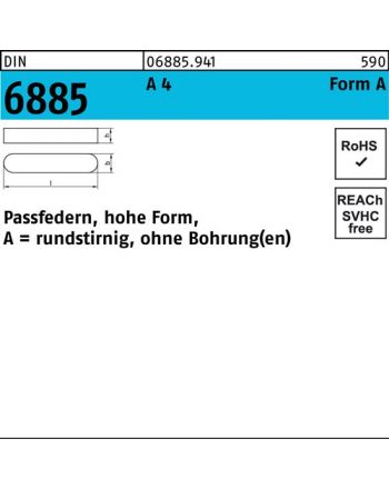 Passfeder DIN 6885 Form A rundstirnig/o.Bohrung