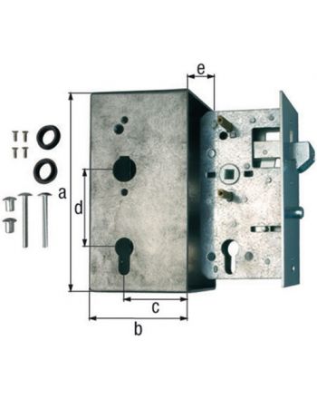 Schlosskasten DIN L/R Maß A173xB95xC60mm Maß E 30mm Dornm.60mm GAH