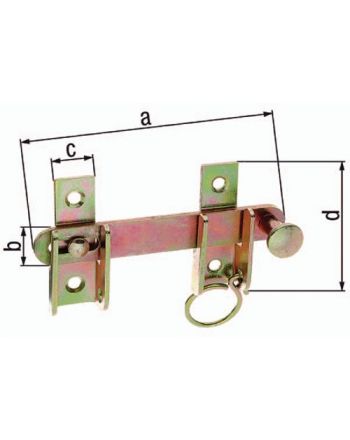 Schlagladenüberwurf L.120mm B.18mm STA galv. gelb verz. Loch-D. 6mm GAH