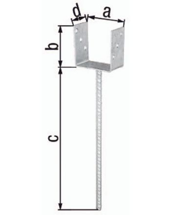 U-Pfostenträger ETA-10/0210 101x100x400x60mm TZN m.ext.langem Betonanker GAH
