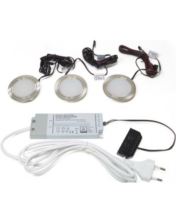 3-er Set Einbauleuchte Chip Warmweiß 12 V 12 W Rahmenfarbe Edelstahloptik L&S