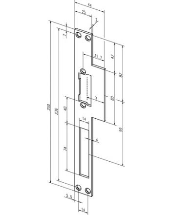 Lappenschließblech 14C ktg.B.44xL.250mm DIN L/R ASSA ABLOY